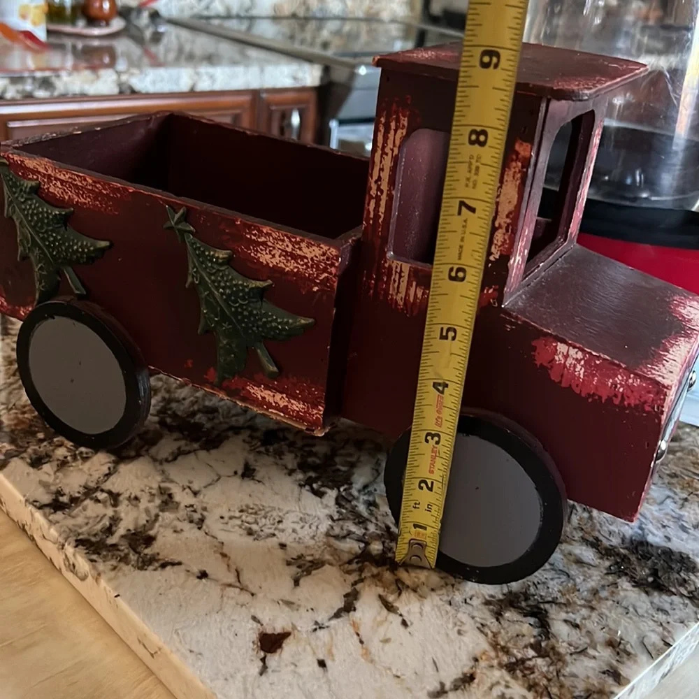 Holiday decor wooden trick with Christmas tree accents